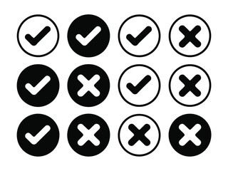 A grid of checkmarks and crosses arranged in rows and columns.
