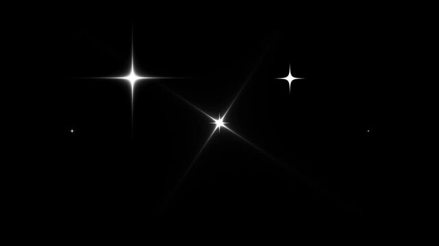 Sparkling stars shine animation on black background. fast glitter star motion, white cartoon, flat, vector, doodles style stars blinking. sparkle Star light effect, glowing twinkling glitter star. 4K