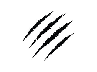 Abstract graphic of four black claw marks on a white background.