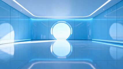 Futuristic blue room with circular door