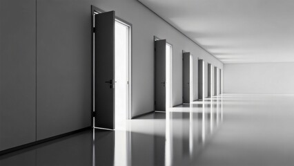 Corridor with open doors