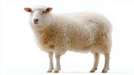 Fototapeta premium White sheep standing on a white background in a studio setting