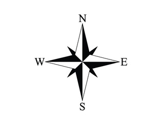 A stylized compass rose points to the cardinal directions of north, south, east, and west.