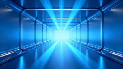 Obraz premium Blue futuristic tunnel with neon lights