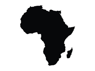 The silhouette of the continent of Africa is displayed against a white background.