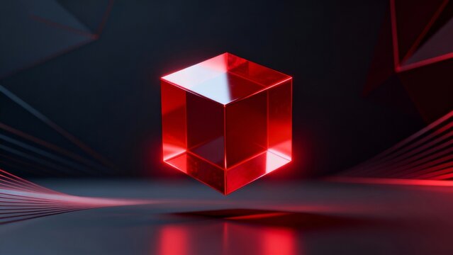 Red glowing cube in dark space