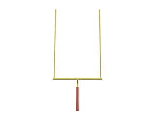 A gold goalpost stands on a white background with a brown base.