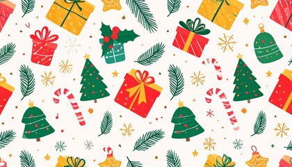 A cartoon vector illustration of christmas holiday seamless pattern background.
