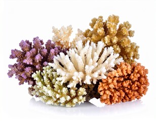 Photo of coral isolated on a white background. Colorful marine invertebrates, ideal for underwater, ocean, and nature photography projects
