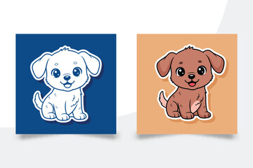 Kawaii Brown Puppy (Dog) Character Sticker for Kids Stationery and Colorful Baby Dog Digital Planner Vector Graphic