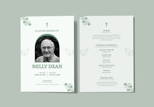 Elegant Memorial Funeral Program Template with Floral Illustration
