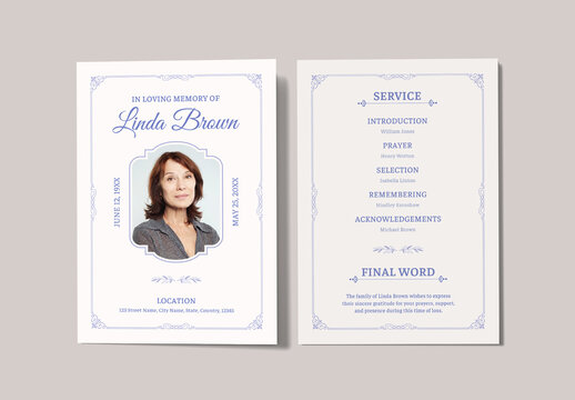 Elegant Funeral Program Memorial Template for Obituary and Remembrance
