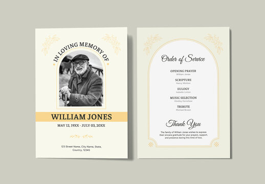 Classic Funeral Program Memorial Template for Obituary Announcement