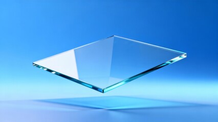 Floating glass plate on blue background