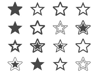 A collection of diverse star icons showcases different styles and fills.
