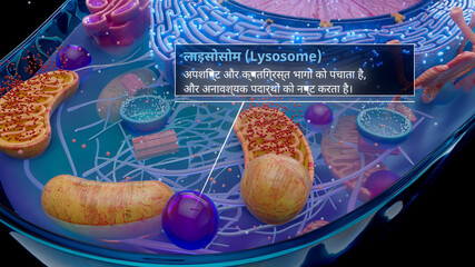 3D illustration of a lysosome digesting cellular waste in hindi