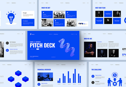 Modern Corporate Pitch Deck Presentation Template With Blue Accents