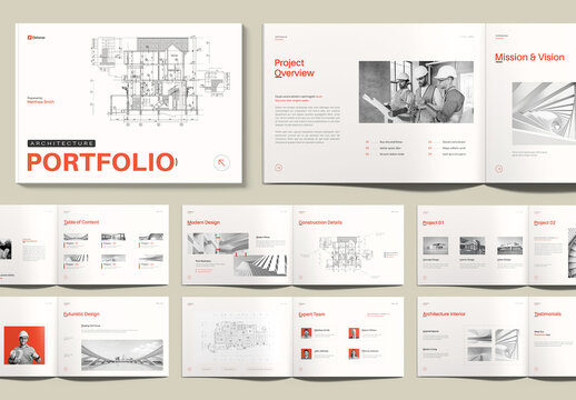 Modern Architecture Portfolio Landscape Layout Template for Architects