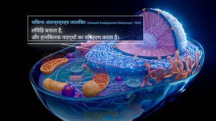 3D illustration of the smooth endoplasmic reticulum producing lipids in hindi