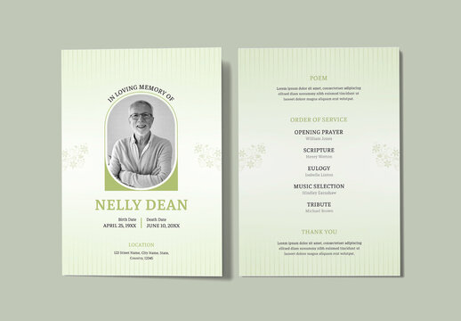 Classic Memorial Funeral Program Template with Floral Design