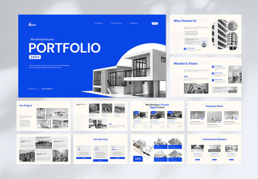 Modern Architecture Portfolio Presentation Template with Blueprint Project Showcase