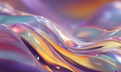 Abstract close-up of shimmering translucent waves, iridescent hues, artistic, dynamic, and fluid