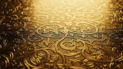 Ornate Golden Background With Intricate Floral Patterns And Warm Lighting