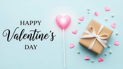Happy valentine's day gift box and heart balloon isolated on white background