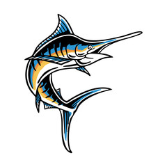 Dynamic marlin fish vector illustration with sharp lines and motion, perfect for fishing logos, marine designs, apparel, and sport branding.