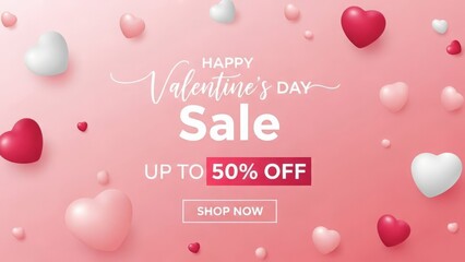 Valentine's day sale banner isolated on white background