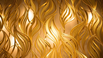 Ornate Golden Leaf Pattern Backlit Illuminated Warm Interior Decor Texture