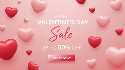Happy valentine's day sale, up to 50% off isolated on white background