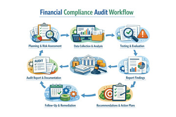 Obraz premium Financial Compliance Audit Workflow Illustration