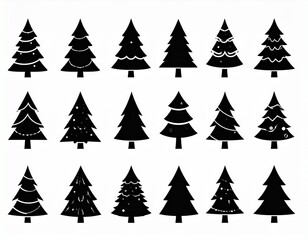 Obraz premium Christmas tree icon. Set of black christmas tree icons on white background. 