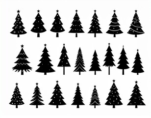 Obraz premium Christmas tree icon. Set of black christmas tree icons on white background. 