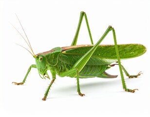 Photo of a grasshopper isolated on a white background. Insect, ideal for wildlife, nature, and macro photography projects