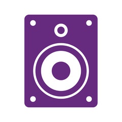 Purple speaker icon on white background