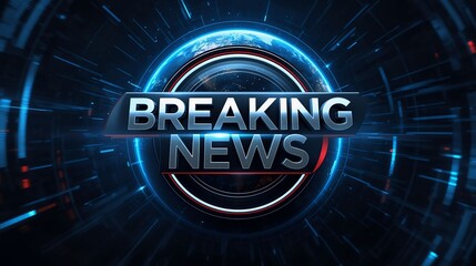 Breaking News Template intro for TV broadcast news show program with 3D breaking news text and badge, against global spinning earth cyber and futuristic style