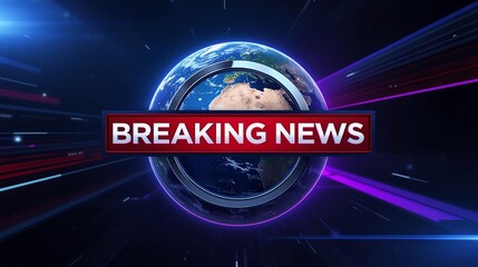 Breaking News Template intro for TV broadcast news show program with 3D breaking news text and badge, against global spinning earth cyber and futuristic style