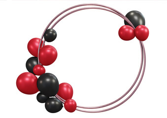 Modern 3D illustration of red and black spheres in circular design