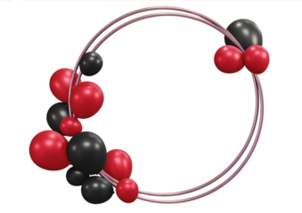 Modern 3D illustration of red and black spheres in circular design