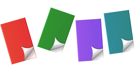 Four Colorful Vibrant Rectangular Notes with Peeling Corners Arranged in a Creative Floating Row Sequence
