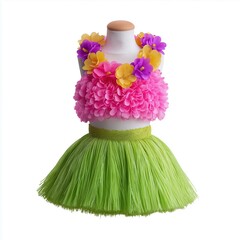 Pink Floral Hula Top with Green Skirt