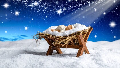 Snowy Nativity Scene Under Starry Night