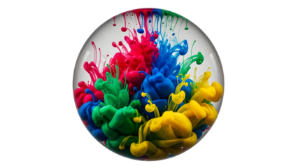 Vibrant colorful ink splash isolated on transparent background