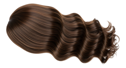 Luscious brown wavy hair isolated on transparent background