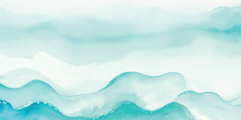 Obraz premium Elegant Blue Ocean Wave Watercolor Background with Fluid Motion Effect