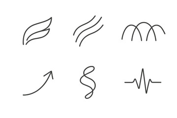 Obraz premium Graceful Change Icons. Line style icons of graceful change indicators: floating wing shapes, soft motion lines, rhythm flow arcs,
