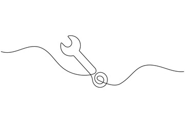Obraz premium One Line Drawing of a Wrench Tool Maintenance and Repair Icon