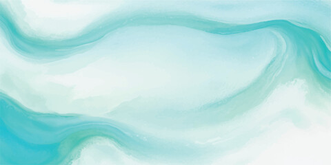 Obraz premium Blue Abstract Watercolor Sea Waves with Soft Clouds and Nature Inspired Curves